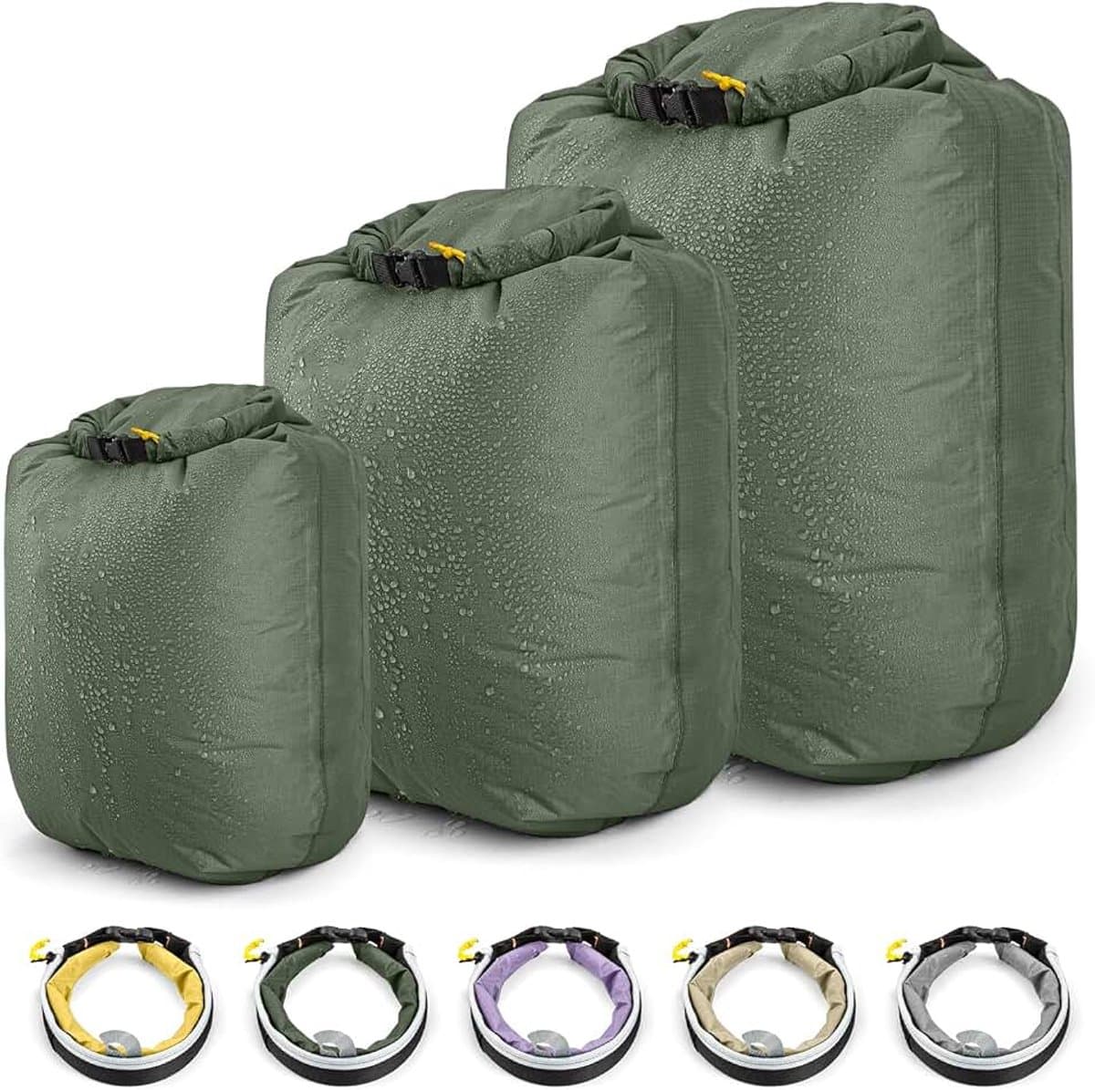 Waterdichte droogtasset - lichte kanozakken droge zak, roltop operationele tas, 3 stuks spullen voor kajakken, varen, varen, wandelen, kamperen, reizen, backpacken, Groen, Enkel, Eenvoudig — afbeelding 1