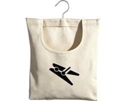 Wasknijperzak - Wit - 32 x 28 cm - Katoenen Canvas met Draaibare Haak - Voor Wasknijpers en Huishoudelijke Artikelen
