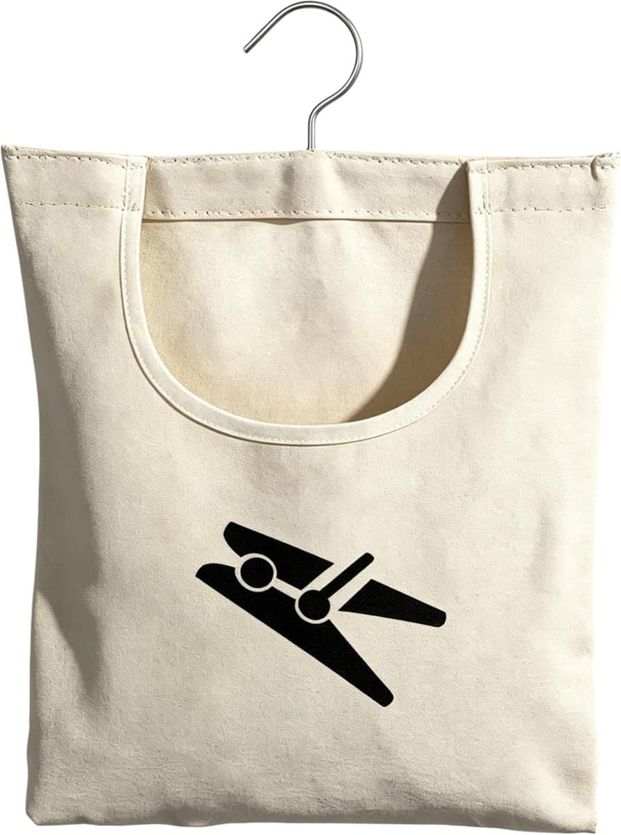 Wasknijperzak - Wit - 32 x 28 cm - Katoenen Canvas met Draaibare Haak - Voor Wasknijpers en Huishoudelijke Artikelen — afbeelding 1