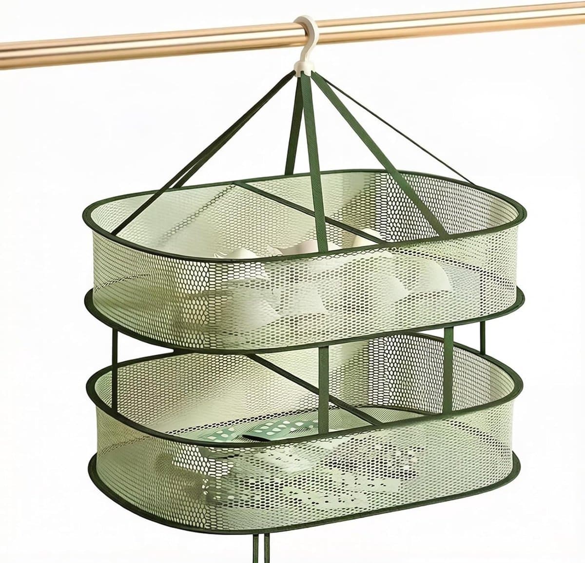 Droognet om op te hangen, 77 x 61 cm, inklapbaar droognet, ademend droogrek, 360 graden draaibaar, droogrek voor ondergoed of sokken, kruiden, zaden (groen) (groen-1) — afbeelding 1
