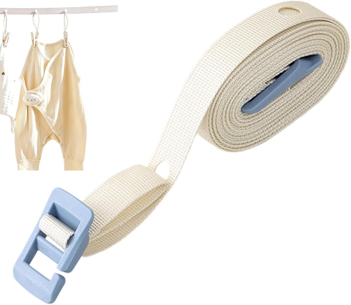Waslijn Buitengebruik - Verstelbare Droogkabel - Kleding Drogen - Windbestendig Ophangsysteem - 3.5 Meter Lengte - Crèmekleurig — afbeelding 1