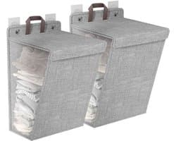 Wasmand met Deksel - Wasmand 3 Vakken - Wasmanden - Wasmanden Beige - Wasmanden Grijs - Groot Capaciteit 58 x 41 x 15 cm - Wascontainer