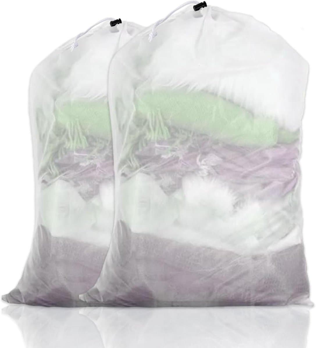 Wäschesäcke Set - XXL Wäschenetz Kordelzug - 2 Stuks 60x90 cm - Duurzaam Polyester Mesh - Voor Wasmachine Reizen Opbergen - Wit — afbeelding 1