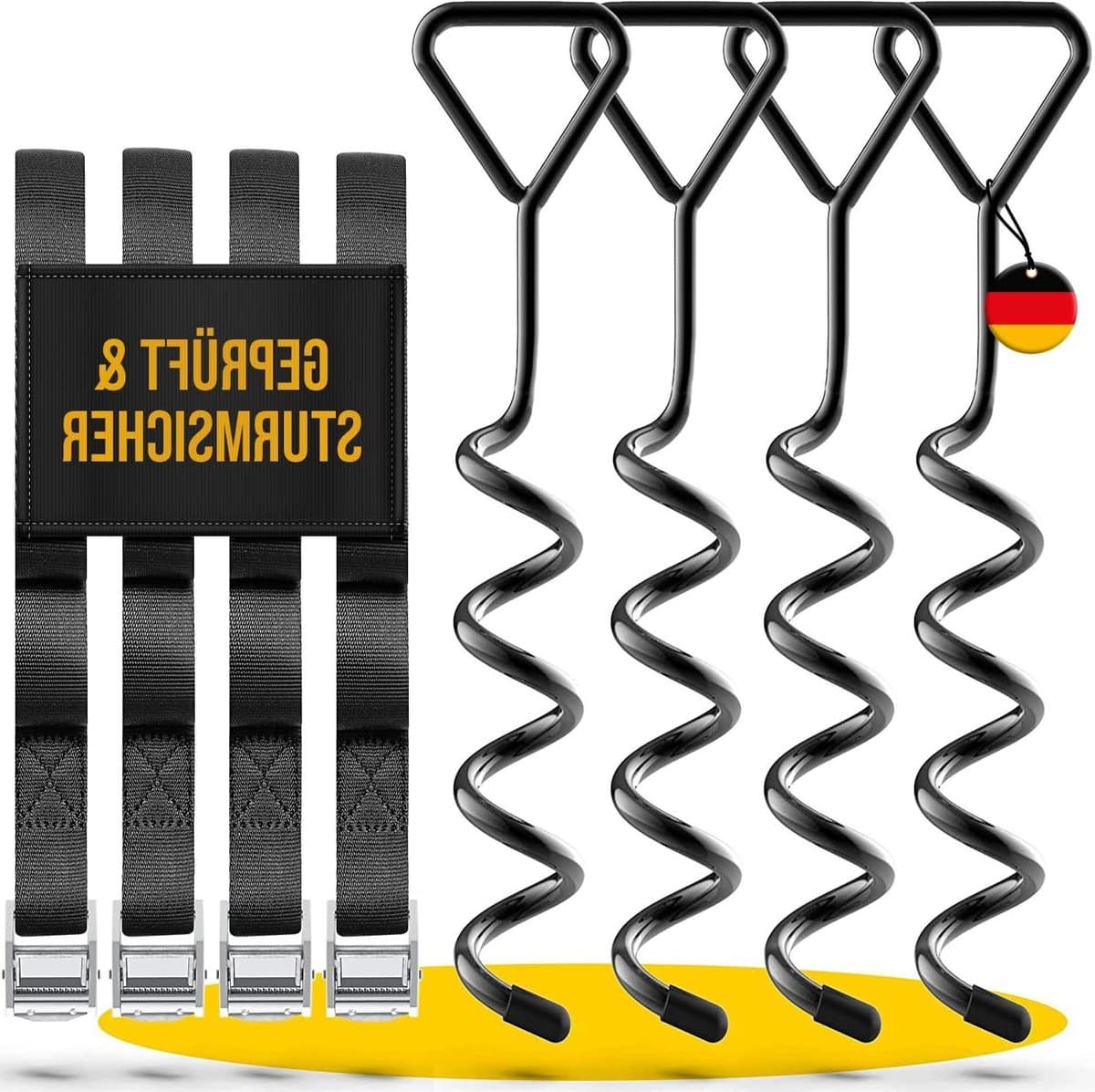 Grondanker trampoline set - extra veilige premium uitvoering - trampoline anker - trampoline bevestiging bodem - grondhaak - verstelbare XXL-riem - 250m — afbeelding 1