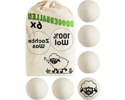 Droogballen Set van 6-100% Biologische Schapenwol voor Zachte Was & Korte Droogtijd - Perfect voor Dons .