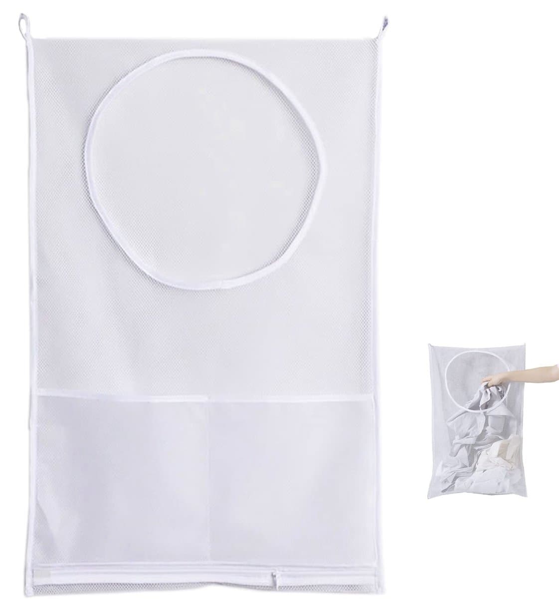 Allecto - Wasmand ophangen - Waszak deur - Waszak organizer voor slaapkamer badkamer - Wit - Opbergzak - Ruimtebesparend - Geschikt voor vuile was ... — afbeelding 1