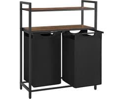 Wasmand Met Manden - Kleding Sorteerder - Kleding Opbergen - Twee Legplanken - 91 cm Hoog - Bruin Zwart