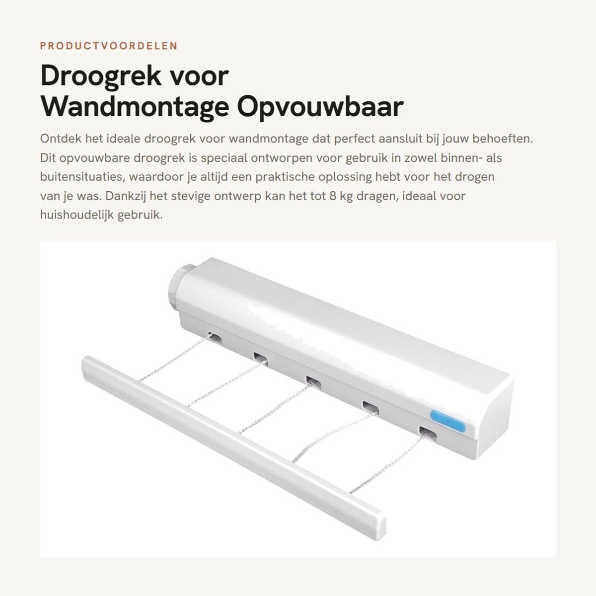 Dailygoods- Droogrek Opvouwbaar Heavy Duty - Wandmontage - Uittrekbaar tot 3,75 m - Ruimtebesparend - Voor Binnen/Buiten - Max. 8 kg belasting - Waslijn — afbeelding 1