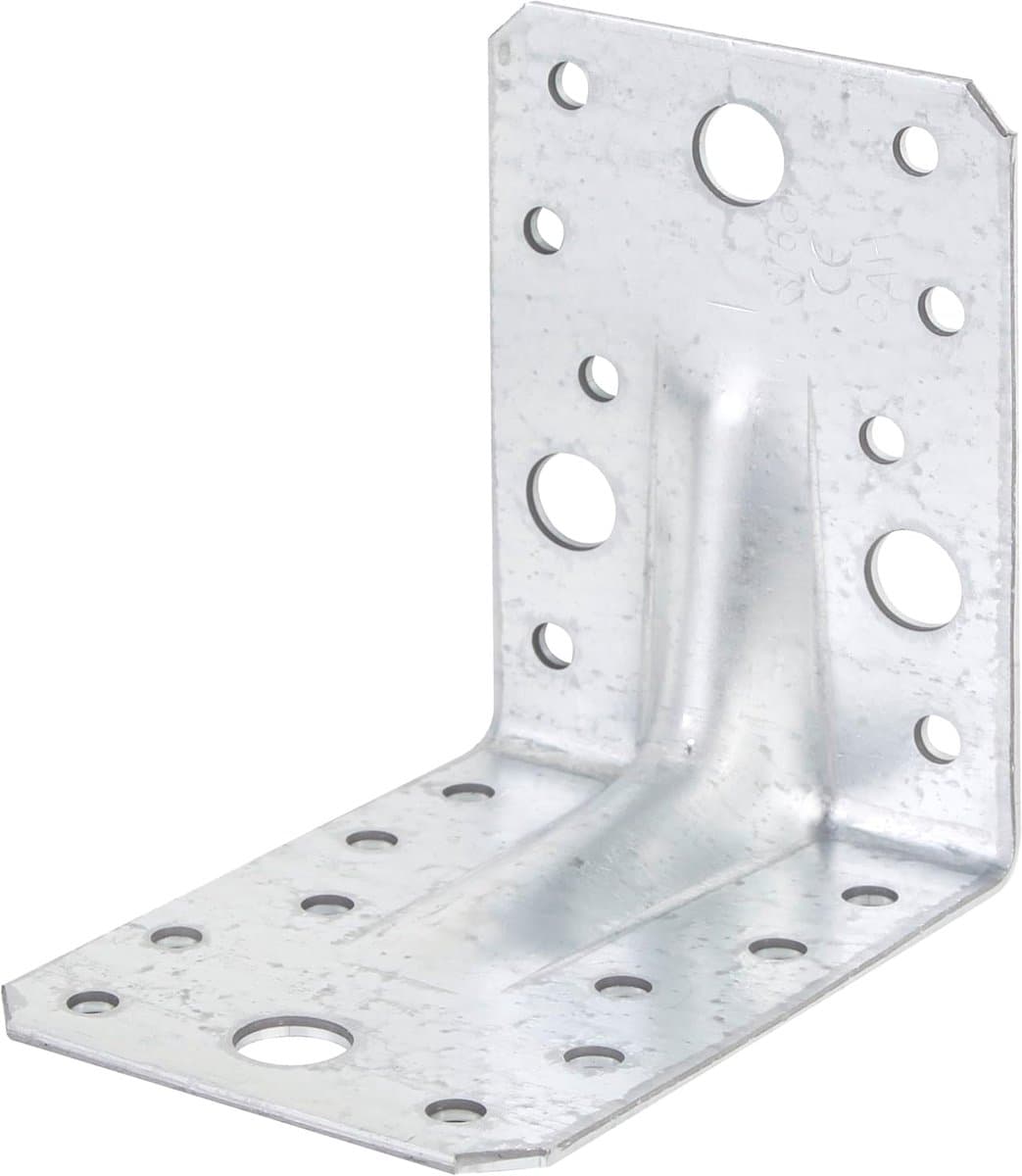 Hoekanker Extra Sterk - Verzinkte Hoekbeugel - Houtbouw Versteviging - Met Ribconstructie - 90x90x65 mm - Staal — afbeelding 1