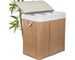 Grote Wasmand van Bamboe met Drie Vakken en Uitneembare Witte Binnenkant