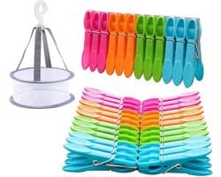 Wasknijpers met mand - Kledingklemmen set - Wasgoed drogen - Windbestendig ontwerp - 48 stuks - Multicolor