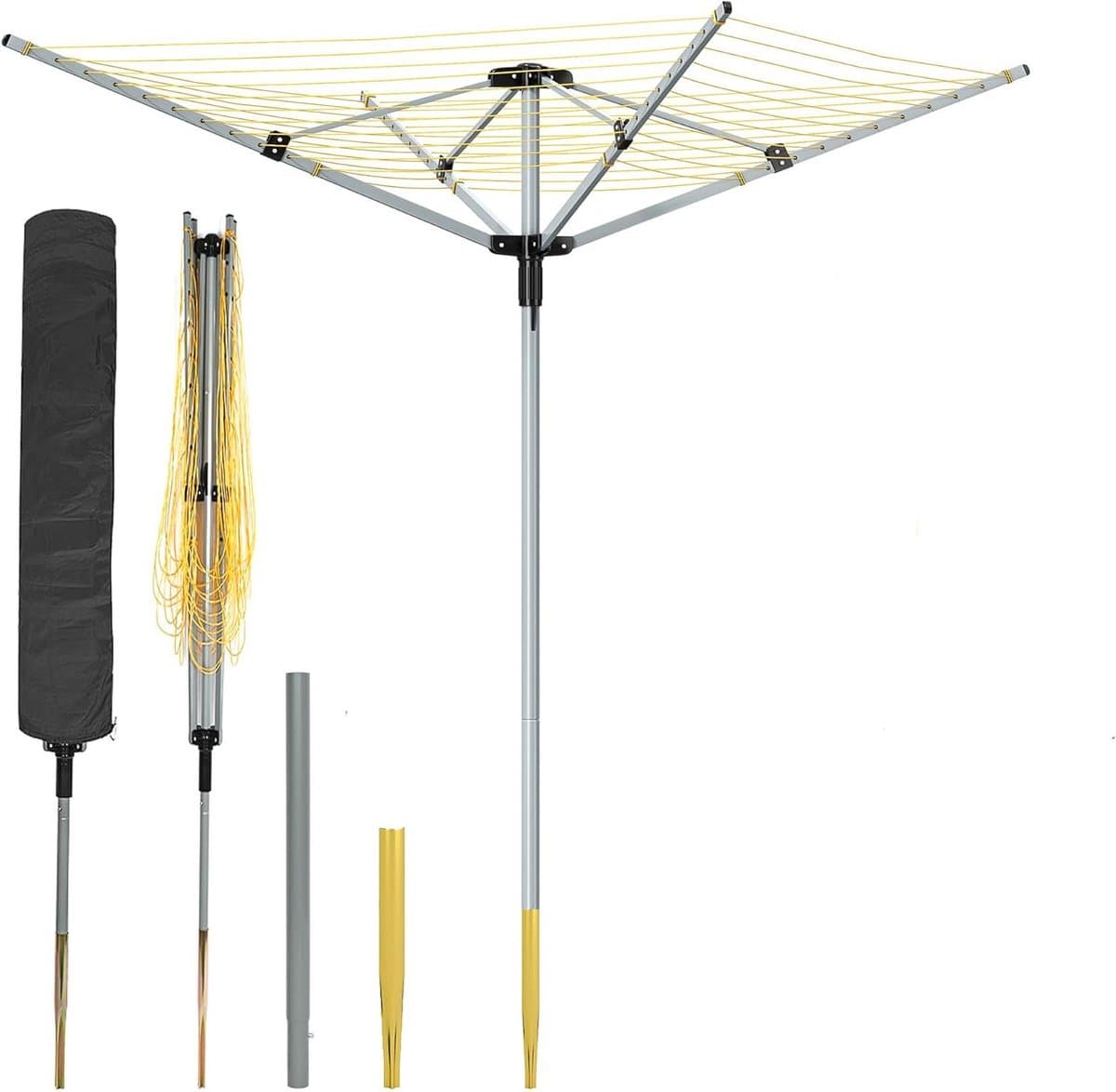 Waslijn Droogmolen - Buiten Droogrek - Buiten Kleding Drogen - 50 Meter Waslijn - 180 cm Hoog - Zilver Grijs — afbeelding 1