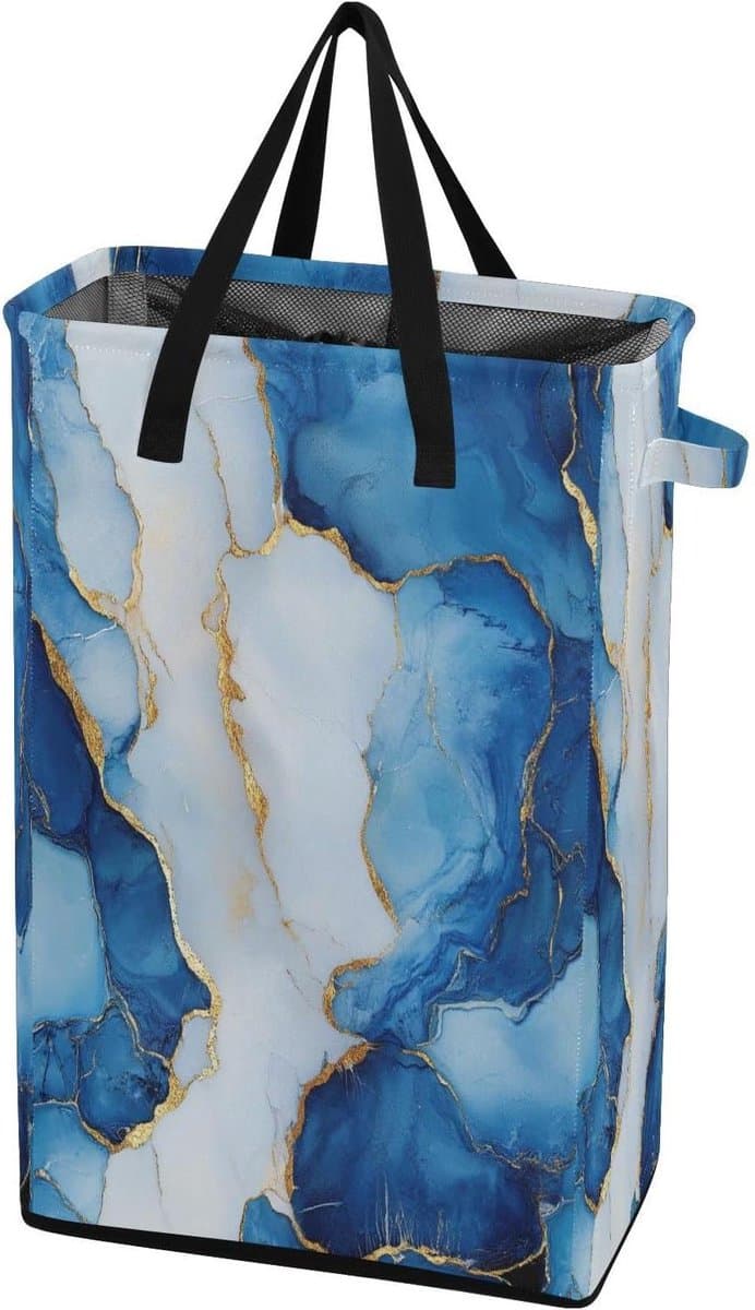 Wasbak met handvatten - Slanke mand - Kleding opbergen - Vrijstaand ontwerp - 48L capaciteit - Marmer koningsblauw — afbeelding 1