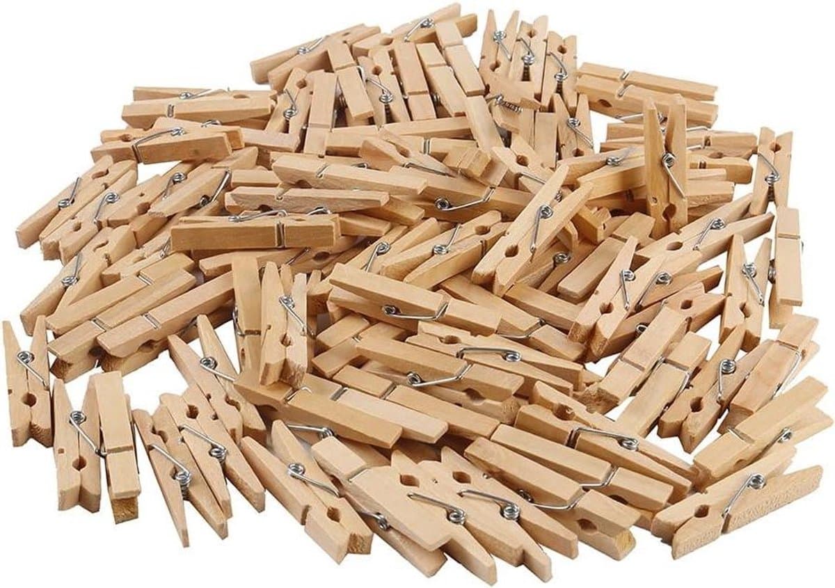Houten Wasknijpers - Kleine Knijpers - Ambachten en Decoratie - Stevige Klemkracht - 100 stuks - Natuurlijk Hout — afbeelding 1