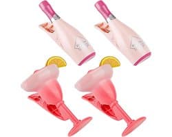 Dailygoods- Champagnehanddoekclips 4 Stuks - Creatieve Strandhanddoekclips - Cocktailvormige Zwembadclips - Duurzaam ABS/Roestvrij Staal - Antislip Ontwerp - Voor Ligstoelen en Strand - Strandlakenclips