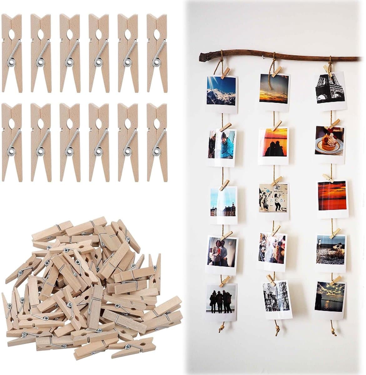 Dailygoods- Wasknijpers Mini - Houten Klemmen - 50 Stuks - Kleine Wasknijpers - Decoratieve Clips - Voor Fotohouders/Knutselen - Duurzaam Hout — afbeelding 1
