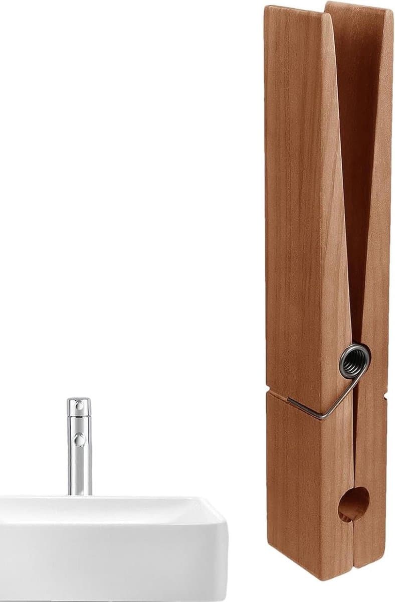 Houten Wasknijpers - Kledingklemmen Handdoekhouder - Ruimtebesparend Ophangen - Beschadigingsvrije Montage - 30 cm Lengte - Zwart Walnoot — afbeelding 1