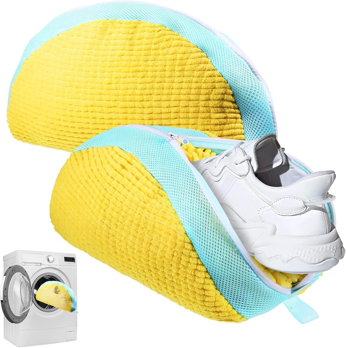Waszakken, wasmachine, dieptereiniging, schoenenzak, wasmachine, herbruikbare en robuuste waszak, schoenen voor sportschoenen, tennisschoenen enz. (geel) — afbeelding 1