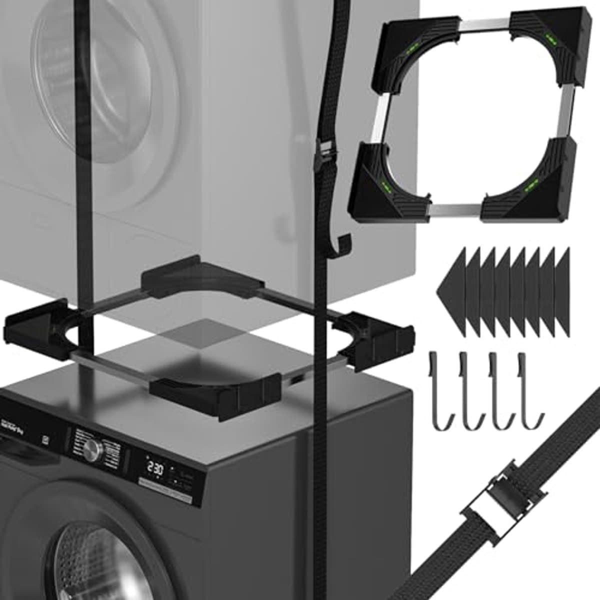 Universele Slimline Stapelset voor Wasdrogers - Ruimtebesparend Ont ontwerp met Multifunctionele Haken — afbeelding 1