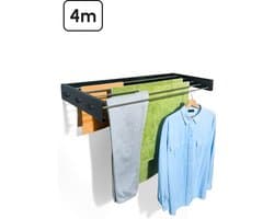 Bodo® In- en uitklapbaar droogrek met Ophanghaken - Zwart - 4m Drooglengte