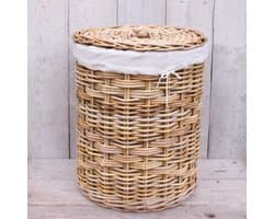 Migo Styling - Wasmand rond - Met binnenzak - Met Deksel - Riet - Rotan - Naturel - Dia46xH60 cm