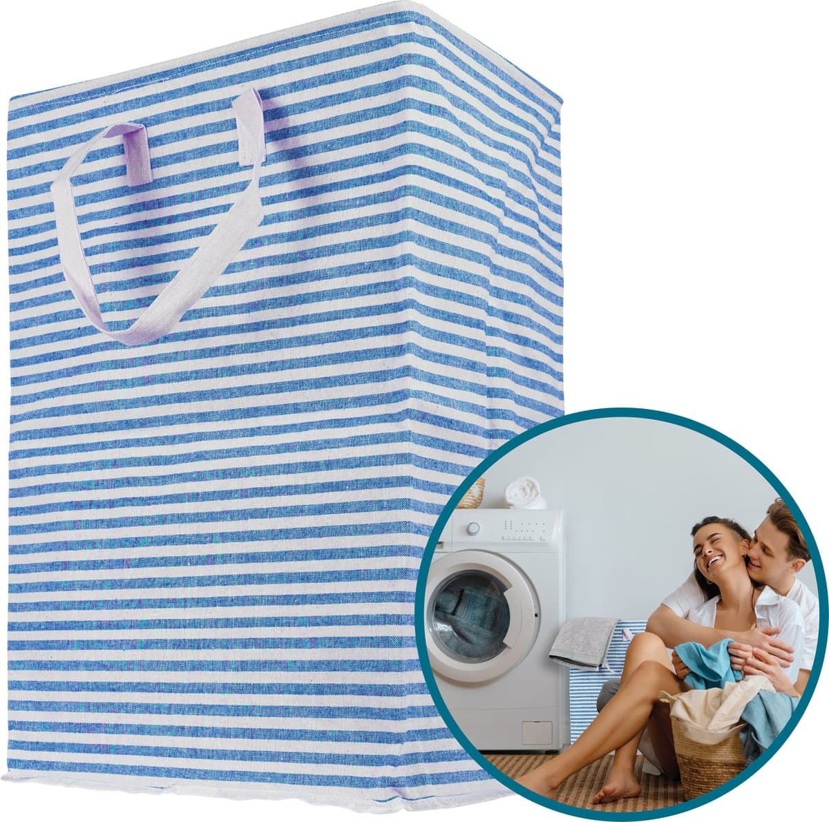 Trendyblend® Wasmand Katoen & Opbergmand – Wasmand Opvouwbaar – Wasbox 72 L – Wasmand Staand - Waszak — afbeelding 1