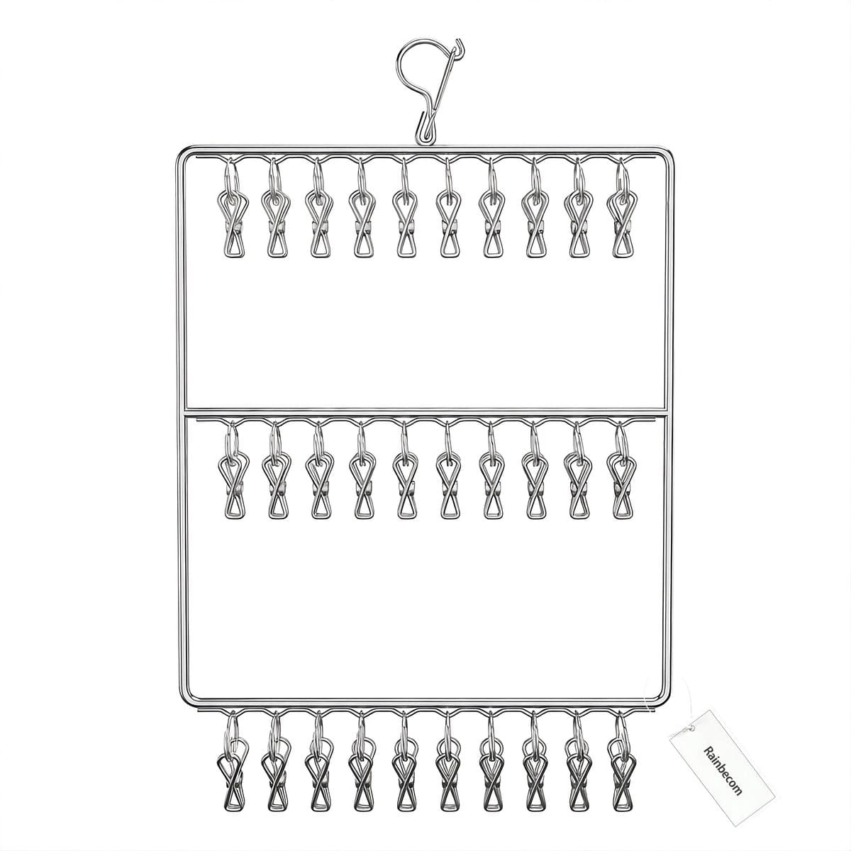 Rainbecom - Sokkenhanger RVS met Clips - 30 Clips Dubbel - Winddicht Droogrek voor Sokken en Ondergoed - RVS Wasrek 45x50 cm — afbeelding 1