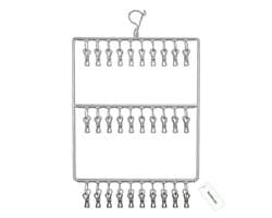 Rainbecom - Sokkenhanger RVS met Clips - 30 Clips Dubbel - Winddicht Droogrek voor Sokken en Ondergoed - RVS Wasrek 45x50 cm