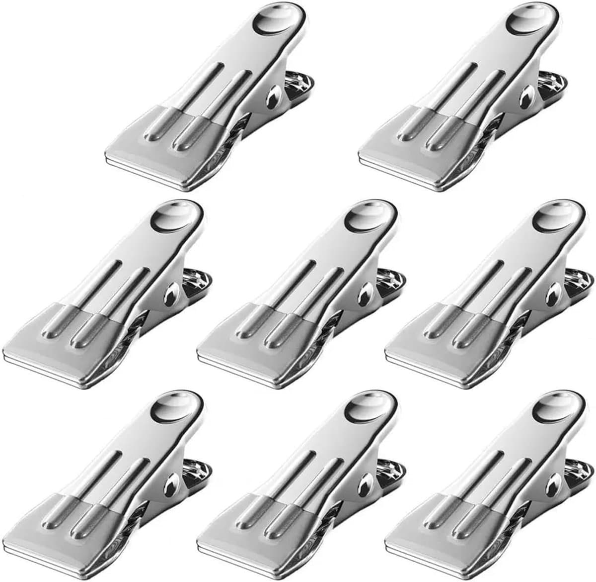 Set van 8 RVS Kledingknijpers – 5,5 cm – Zware Buiten Knijpers met Antislip Rubber – Voor Sokken, Handdoeken, Snackzakken en Foto’s – Zilver & Grijs — afbeelding 1