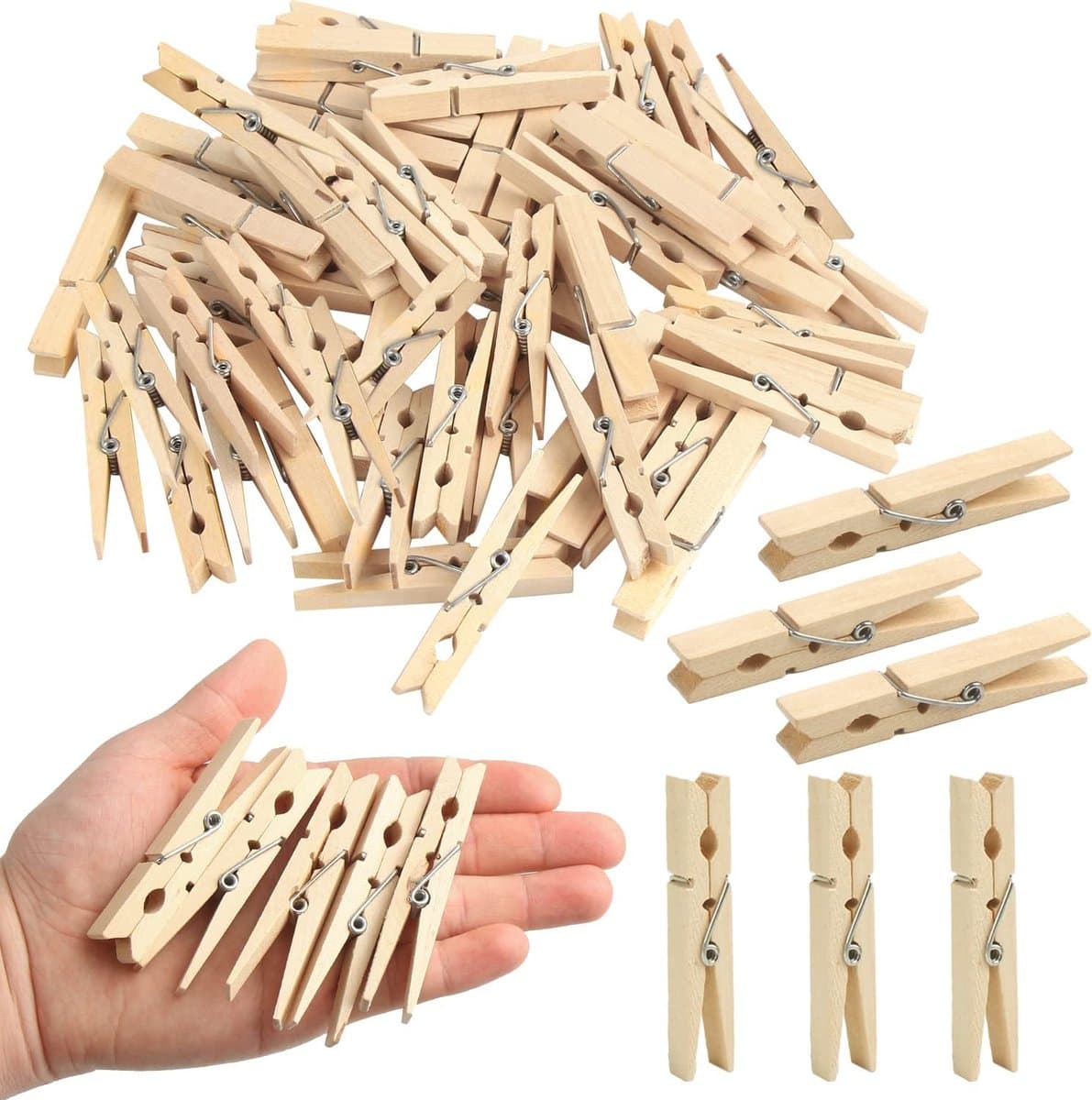 Houten Wasknijpers - Ambachtelijke Clips - Foto's Ophangen - Stevig Natuurlijk Hout - 287 Inch - Natuurhout — afbeelding 1