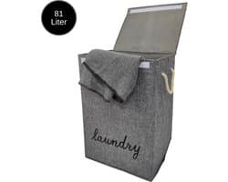 Janse® Wasmand grijs met zwart - Stevige opvouwbare wasmand met deksel - 81 Liter - Met handvatten - Laundry basket - Badkamer organizer - Opbergbak - Ruime wassorteerder