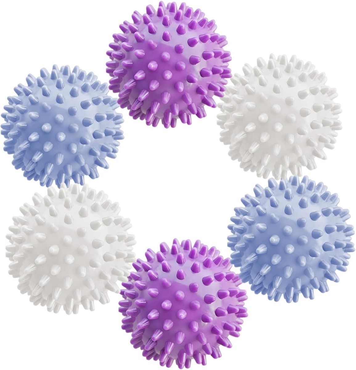 6-pack droogballen - drogerballen - wasbollen voor wasmachine - Wasballen - Kreuk- en klittenvrij - Pluisverwijderend - 6*6*6 cm - Blauw/Wit/Paars - TPR — afbeelding 1