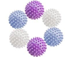 6-pack droogballen - drogerballen - wasbollen voor wasmachine - Wasballen - Kreuk- en klittenvrij - Pluisverwijderend - 6*6*6 cm - Blauw/Wit/Paars - TPR