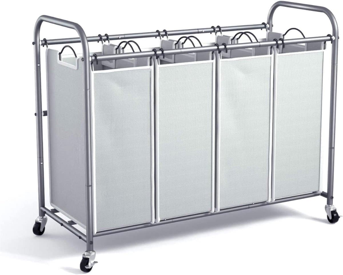 Zyrex® Wassorteerder 4 vakken - Wasmand 4 vakken - Wasmand Op Wieltjes – Grijs - 100 x 43 x 80cm — afbeelding 1