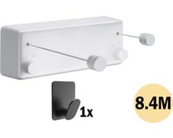 PLAY IT Waslijn Uittrekbaar 8.4 meter Wit - 2x 4.2 meter - Wanddroogrek - Wasrek