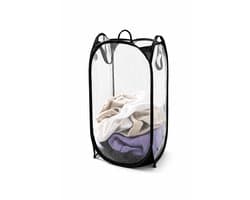 Opvouwbare Wasmand 36x36x59 cm – Met Stalen Frame & Ademend Polyester Gaas – Lichtgewicht met Handvatten – Zwart