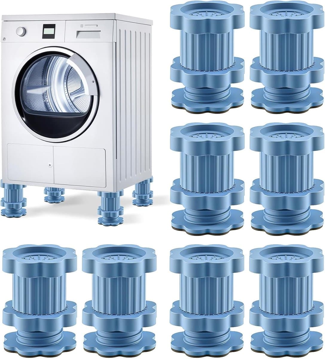 8 stuks wasmachine trillingsdempers, universele verstelbare verhoging pad, anti-vibratie wasmachine voeten, verhoging pad met trillingsdemper voor droger, koelkast, meubels — afbeelding 1