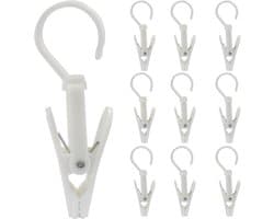 Wasknijpers - 10 stuks - Met haak - Anti slip - plastic - Drooghaak voor kleding - 360 graden draaibaar - Wasrek knijpers - Binnen en buiten - Draagbare antislip plastic hangers clips - Veelzijdig - Wit