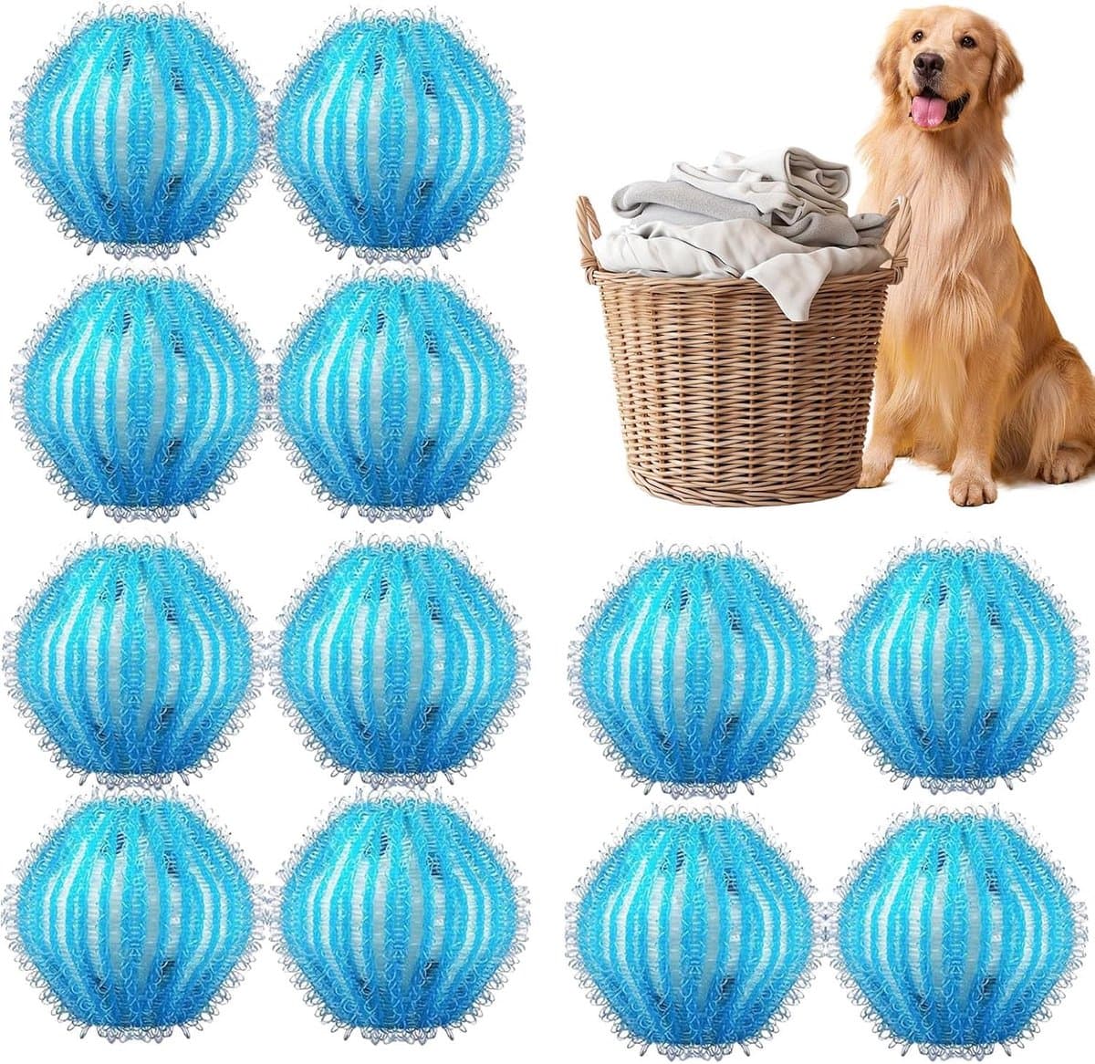 Wasbollen Set - 12 Stuks - 3.5 cm - Nylon magische pluizenballen voor voorladers - Anti-klit pluizenballen - Huisdier Haar Verwijderaar voor de Was - Herbruikbare Pluizenvanger - Lichtblauw — afbeelding 1