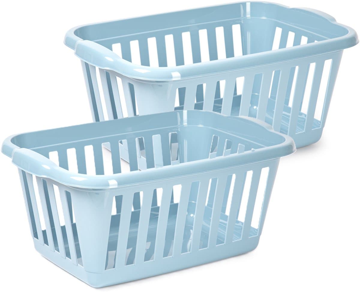 Plasticforte Wasmand - 2x - blauw - kunststof - 40 liter - 60 x 40 x 26 cm - manden voor wasgoed - huishouden - opbergmand — afbeelding 1