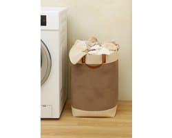 NOVARTA, Opvouwbare wasmand van jute stof met lederen handvat, opbergmand, Laundry basket - Wasbox — afbeelding 1