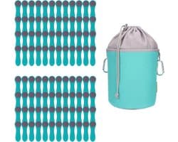 Set van 96 wasknijpers met roestvrijstalen veren en canvas opbergzak in turquoise grijs