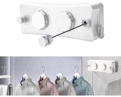 Allecto Plus - Uittrekbare Waslijn 51m - Duo Reel - Wandgemonteerde Binnenwaslijn voor Balkon en Badkamer met Roestvrij Staal Dubbel Touw