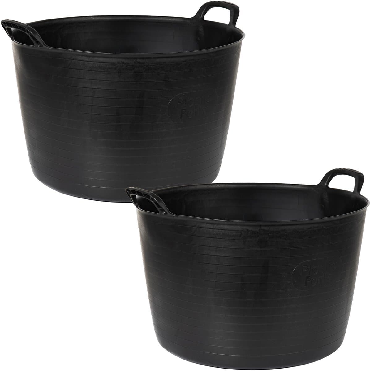 Plasticforte Flexibele kuip of emmer - 2x - zwart - 75 liter - stevig kunststof - 58 x 55 cm - Afvalbak - Wasmand - Opbergmand - Extra groot — afbeelding 1