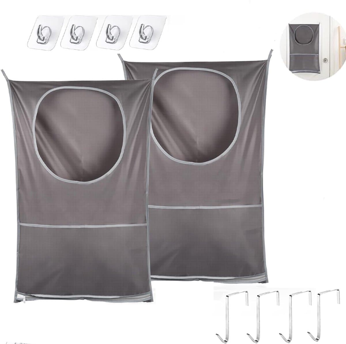 Wasmand Hangend - 2 Stuks - Wasmand - Wasverzamelaar - Ophangbare Wasmand - Hangende Waszak - Herbruikbare Zakken - Hangende Opvouwbare Waszak - Met Plakhaakjes Zelfklevend En Deurhaakjes - Van Oxford-stof - 77x50 CM - Voor Badkamer / Wasruimte — afbeelding 1