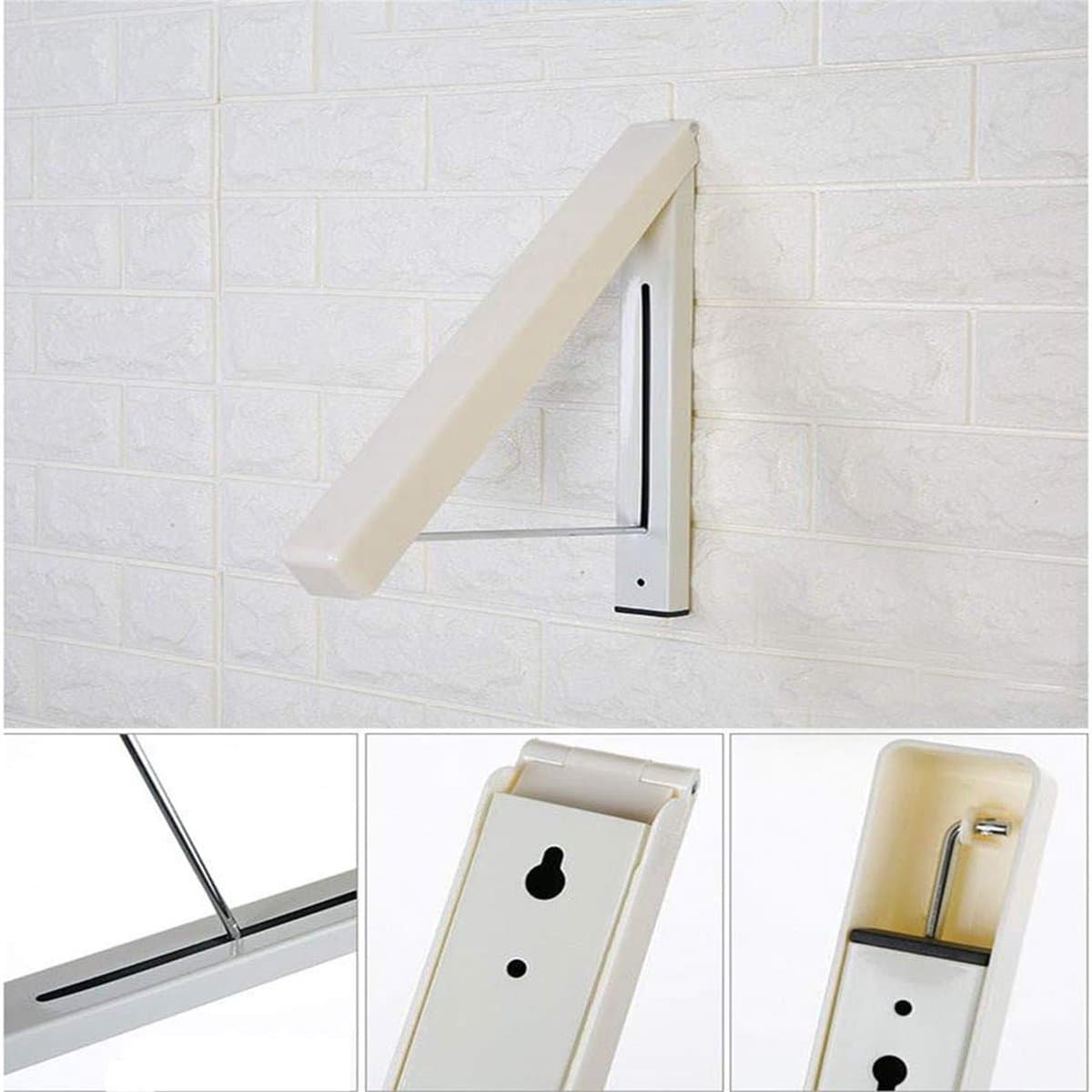 Wanddroogrek - Inklapbare Kledinghanger - Uittrekbaar Droogsysteem - Voor Woonhuis & Badkamer - Geen Boren - Volwassenen - Aluminium Kunststof - Zilvergrijs - 60cm - 1 Stuk — afbeelding 1