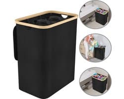 Wasmand met Deksel en 3 Wasbare Zakjes – 140L Oxfordstof Compartimenten – Voor Wasruimte en Badkamer