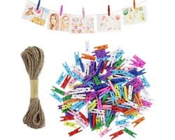 100 Stuks Kleine Houten Knijpers Multicolor voor Foto's, Kaarten en Decoratie