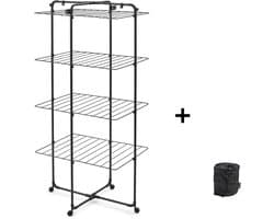 Brabantia HangOn Droogtoren - 30m - Inklapbaar wasrek - met Wasknijpertasje - Matt Black