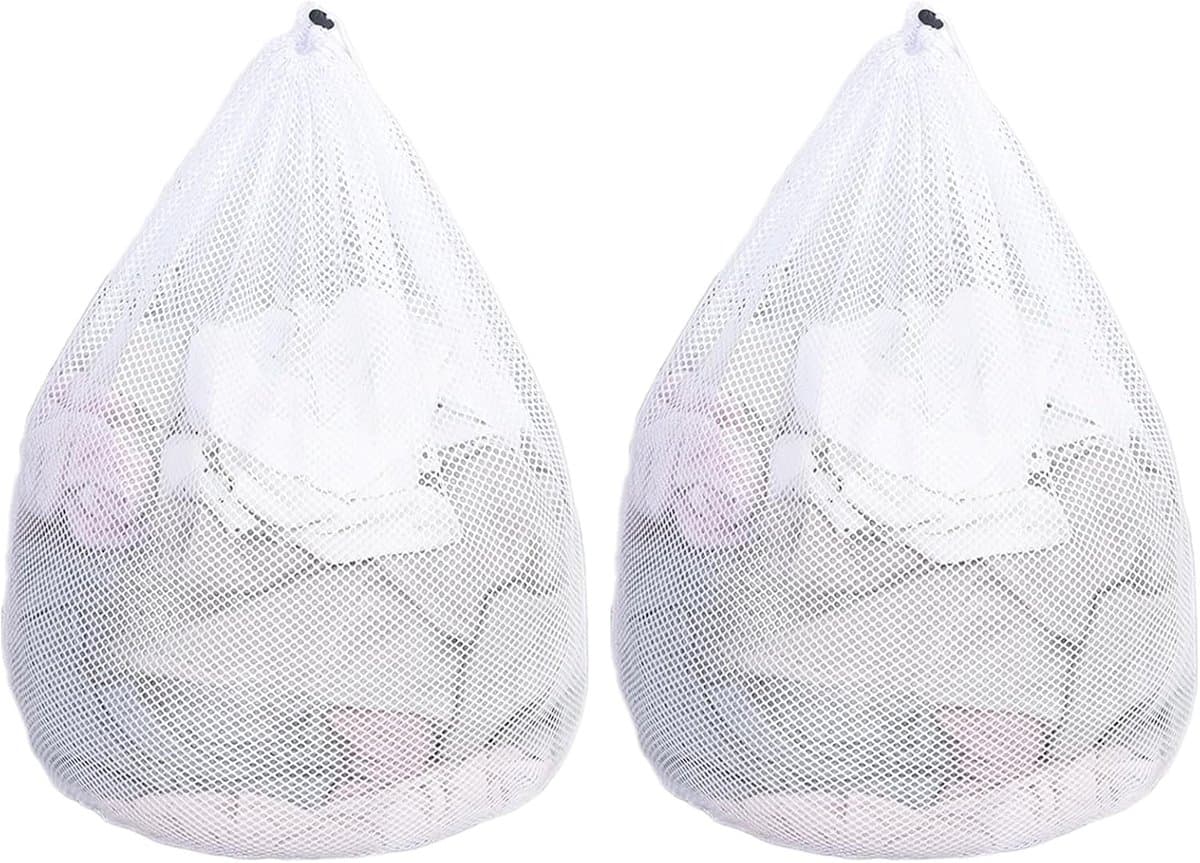 2 Pack Waszakken voor Wasmachine - Grote Mesh Waszakken met Trekoog - 60 x 80cm Extra Grote Waszakken voor Dekbedovertrek - Grote Kleding (Wit) — afbeelding 1